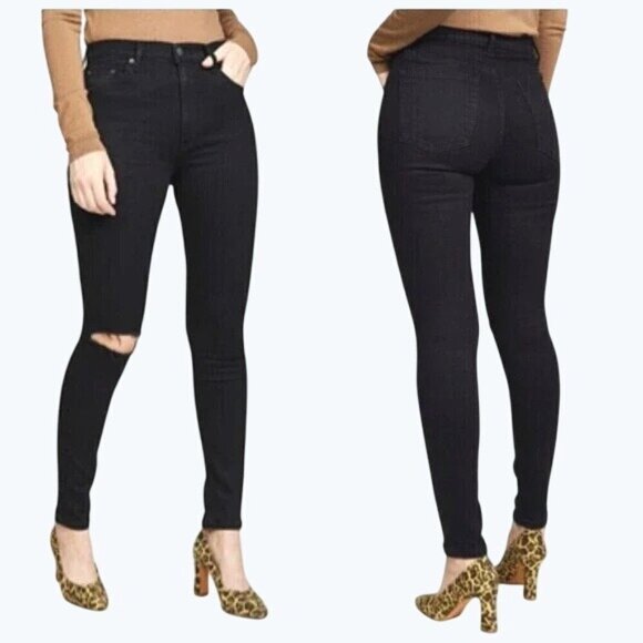 Reformation Denim - Reformation Womens Black Mid Skinny Jeans With Distressed Knees Size 26